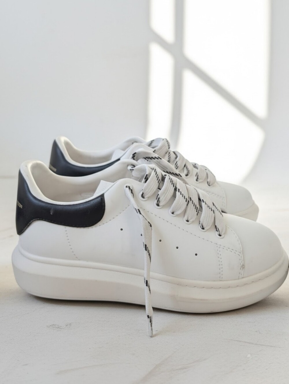 Alexander McQueen White Leather "Oversized" Sneakers with Black Heel Tab